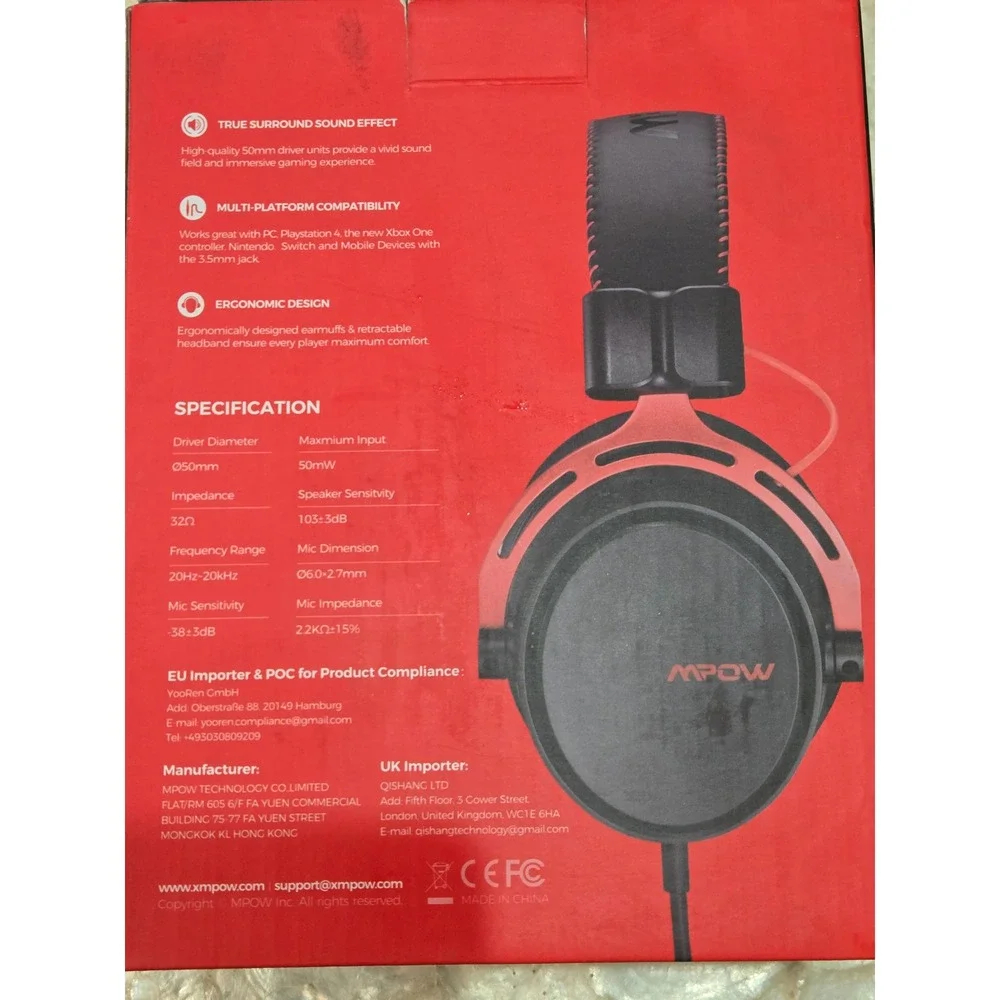 MPOW AIR SE Gaming Headset Surround Sound Noise Cancelling Mic‎ Black Red BH439A